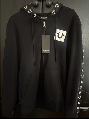 True Religion Black Hoodie with White Horseshoe Accent